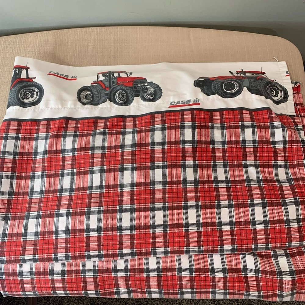 Red Plaid Tractor Print Fabric flat sheet Case Ilt farm